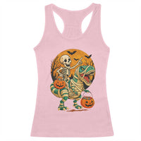 Funny Skeleton Riding Mummy Dinosaur Halloween Racerback Tank Top - Wonder Print Shop