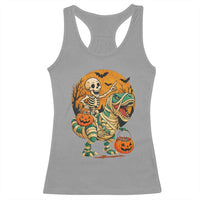Funny Skeleton Riding Mummy Dinosaur Halloween Racerback Tank Top - Wonder Print Shop