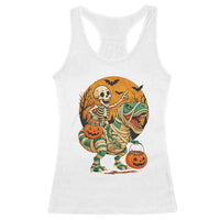 Funny Skeleton Riding Mummy Dinosaur Halloween Racerback Tank Top - Wonder Print Shop