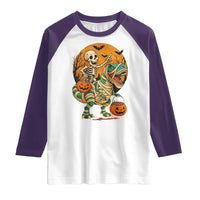 Funny Skeleton Riding Mummy Dinosaur Halloween Raglan Shirt - Wonder Print Shop