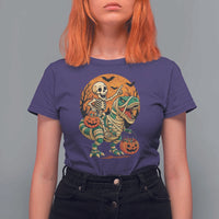 Funny Skeleton Riding Mummy Dinosaur Halloween T Shirt For Women - Wonder Print Shop