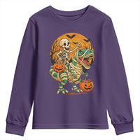 Funny Skeleton Riding Mummy Dinosaur Halloween Youth Sweatshirt - Wonder Print Shop