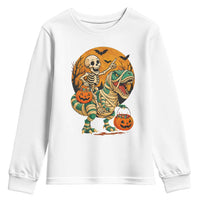 Funny Skeleton Riding Mummy Dinosaur Halloween Youth Sweatshirt - Wonder Print Shop