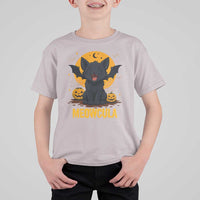 Black Cat Halloween T Shirt For Kid Meowcula Cute Smilling With Bat - Wonder Print Shop