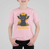 Black Cat Halloween T Shirt For Kid Meowcula Cute Smilling With Bat - Wonder Print Shop