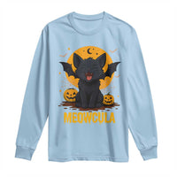 Black Cat Halloween Long Sleeve Shirt Meowcula Cute Smilling With Bat - Wonder Print Shop