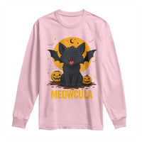 Black Cat Halloween Long Sleeve Shirt Meowcula Cute Smilling With Bat - Wonder Print Shop