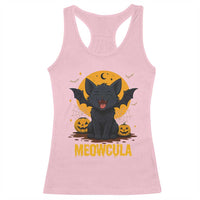 Black Cat Halloween Racerback Tank Top Meowcula Cute Smilling With Bat - Wonder Print Shop