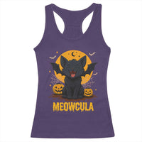 Black Cat Halloween Racerback Tank Top Meowcula Cute Smilling With Bat - Wonder Print Shop