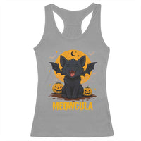 Black Cat Halloween Racerback Tank Top Meowcula Cute Smilling With Bat - Wonder Print Shop