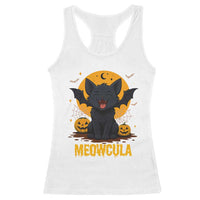 Black Cat Halloween Racerback Tank Top Meowcula Cute Smilling With Bat - Wonder Print Shop