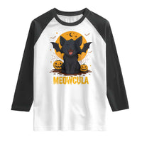 Black Cat Halloween Raglan Shirt Meowcula Cute Smilling With Bat - Wonder Print Shop