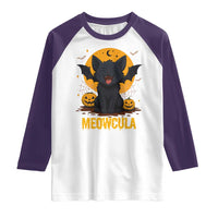 Black Cat Halloween Raglan Shirt Meowcula Cute Smilling With Bat - Wonder Print Shop