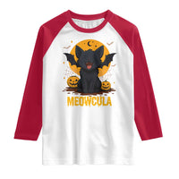 Black Cat Halloween Raglan Shirt Meowcula Cute Smilling With Bat - Wonder Print Shop