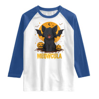 Black Cat Halloween Raglan Shirt Meowcula Cute Smilling With Bat - Wonder Print Shop