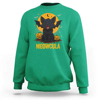 Black Cat Halloween Sweatshirt Meowcula Cute Smilling With Bat - Wonder Print Shop