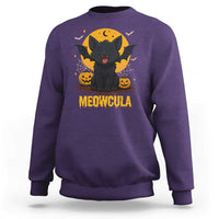 Black Cat Halloween Sweatshirt Meowcula Cute Smilling With Bat - Wonder Print Shop