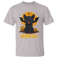 Black Cat Halloween T Shirt Meowcula Cute Smilling With Bat - Wonder Print Shop