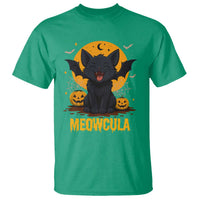 Black Cat Halloween T Shirt Meowcula Cute Smilling With Bat - Wonder Print Shop