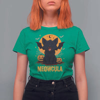 Black Cat Halloween T Shirt For Women Meowcula Cute Smilling With Bat - Wonder Print Shop