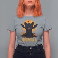 Black Cat Halloween T Shirt For Women Meowcula Cute Smilling With Bat - Wonder Print Shop