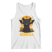 Black Cat Halloween Tank Top Meowcula Cute Smilling With Bat - Wonder Print Shop