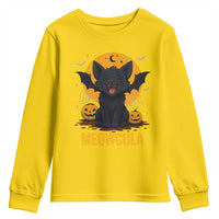 Black Cat Halloween Youth Sweatshirt Meowcula Cute Smilling With Bat - Wonder Print Shop