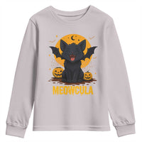 Black Cat Halloween Youth Sweatshirt Meowcula Cute Smilling With Bat - Wonder Print Shop
