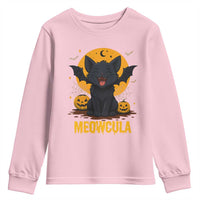 Black Cat Halloween Youth Sweatshirt Meowcula Cute Smilling With Bat - Wonder Print Shop