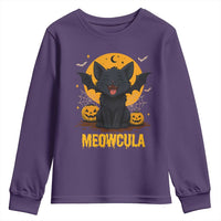 Black Cat Halloween Youth Sweatshirt Meowcula Cute Smilling With Bat - Wonder Print Shop