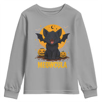 Black Cat Halloween Youth Sweatshirt Meowcula Cute Smilling With Bat - Wonder Print Shop