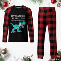 Lets Eat Kids Punctuation Saves Lives Plaid Pajama Set Dinosaur Funny Grammar - Wonder Print Shop