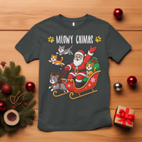 Funny Christmas Cat T Shirt Meowy Catmas Santa Sleigh Xmas - Wonder Print Shop