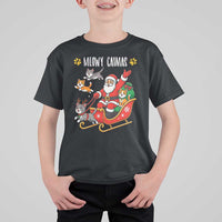 Funny Christmas Cat T Shirt For Kid Meowy Catmas Santa Sleigh Xmas - Wonder Print Shop