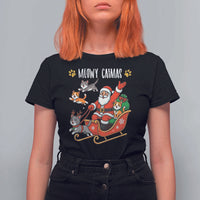 Funny Christmas Cat T Shirt For Women Meowy Catmas Santa Sleigh Xmas - Wonder Print Shop