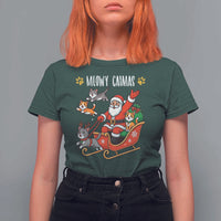Funny Christmas Cat T Shirt For Women Meowy Catmas Santa Sleigh Xmas - Wonder Print Shop