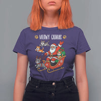 Funny Christmas Cat T Shirt For Women Meowy Catmas Santa Sleigh Xmas - Wonder Print Shop