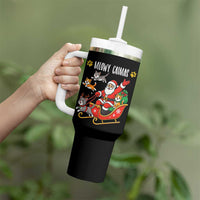 Funny Christmas Cat Tumbler With Handle Meowy Catmas Santa Sleigh Xmas