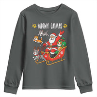 Funny Christmas Cat Youth Sweatshirt Meowy Catmas Santa Sleigh Xmas - Wonder Print Shop