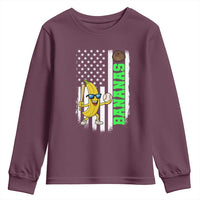 Banana Playing Baseball Lover Youth Sweatshirt Retro American Flag - Wonder Print Shop
