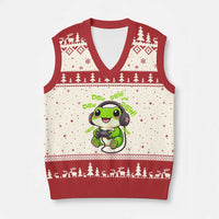 Funny Frog Playing Video Game Gift V-Neck Knit Sweater Vest - Wonder Print Shop