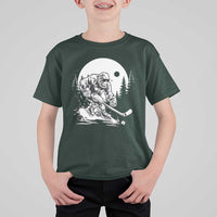 Bigfoot Playing Ice Hockey T Shirt For Kid Funny Cryptid Sports Gift - Wonder Print Shop