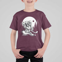 Bigfoot Playing Ice Hockey T Shirt For Kid Funny Cryptid Sports Gift - Wonder Print Shop