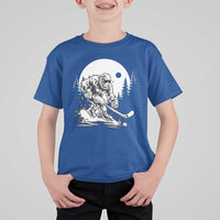 Bigfoot Playing Ice Hockey T Shirt For Kid Funny Cryptid Sports Gift - Wonder Print Shop
