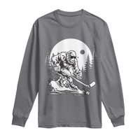 Bigfoot Playing Ice Hockey Long Sleeve Shirt Funny Cryptid Sports Gift - Wonder Print Shop