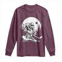 Bigfoot Playing Ice Hockey Long Sleeve Shirt Funny Cryptid Sports Gift - Wonder Print Shop