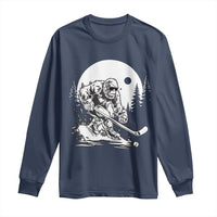 Bigfoot Playing Ice Hockey Long Sleeve Shirt Funny Cryptid Sports Gift - Wonder Print Shop