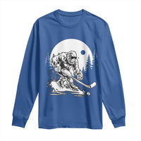 Bigfoot Playing Ice Hockey Long Sleeve Shirt Funny Cryptid Sports Gift - Wonder Print Shop
