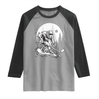 Bigfoot Playing Ice Hockey Raglan Shirt Funny Cryptid Sports Gift - Wonder Print Shop