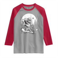 Bigfoot Playing Ice Hockey Raglan Shirt Funny Cryptid Sports Gift - Wonder Print Shop